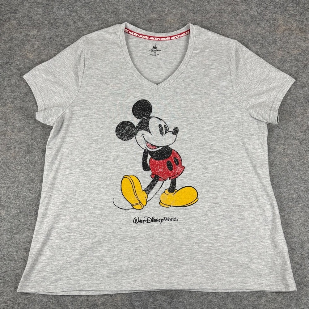Disney Parks Walt Disney World T-Shirt Tee Mickey Mouse Gray Womens Plus 2X